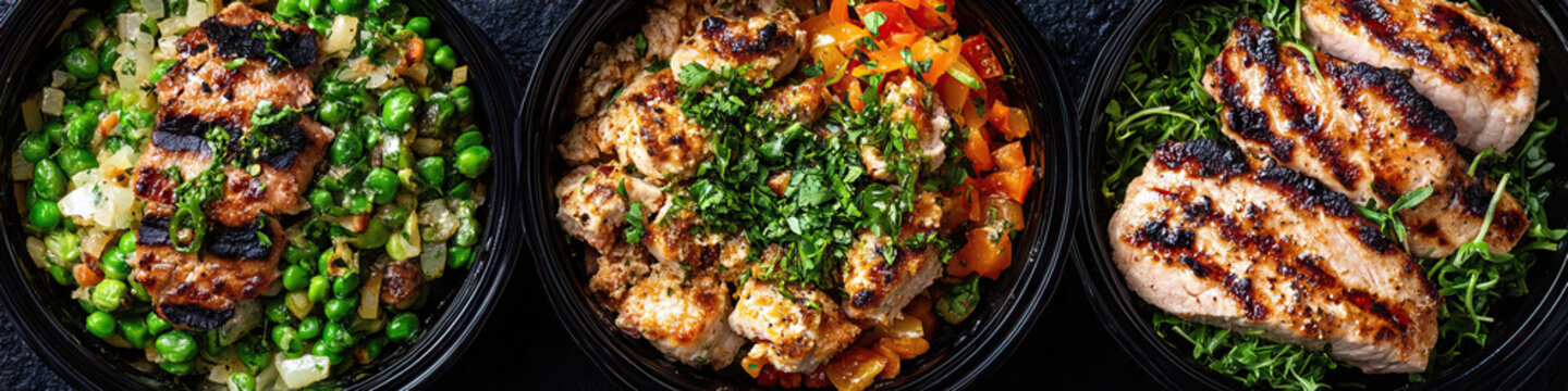 Grilled Pork with Three Vegetable Combinations in Takeout Containers