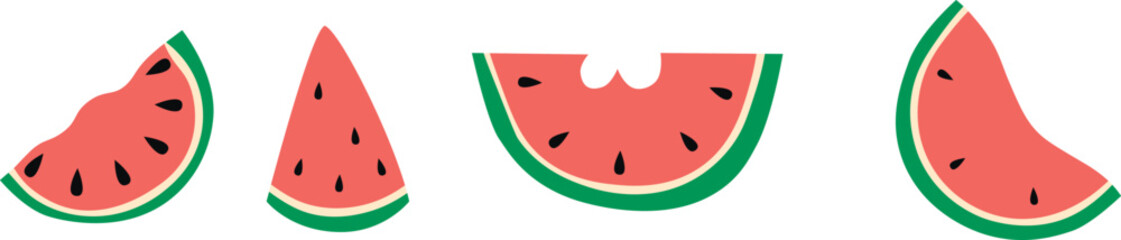 Watermelon. Set of abstract vector watermelons. Stickers. Tropical fruit collection design for fabric, interior, poster, banner.