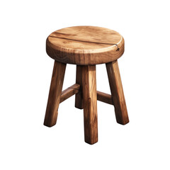 Photorealistic Isolated Wooden Stool on Clean transparent background with Detailed Texture and Simple Design