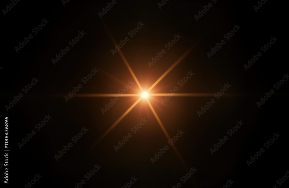 Poster abstract illustration of lens flare effect against black background. bright light source with radiat