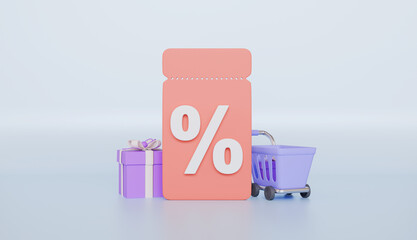 Gift boxes with discount tags and shopping cart, special present festive day, Customer attraction strategy, best price offer