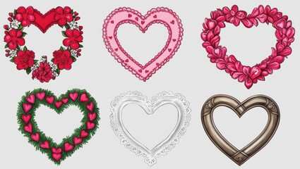 Six Unique Heart Shaped Designs Floral Lace and Ornate Frames for Valentine s Day