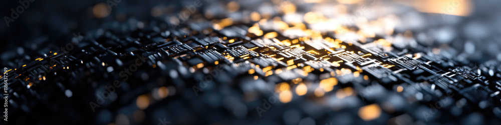 Poster abstract three-dimensional metallic grid structure with golden highlights