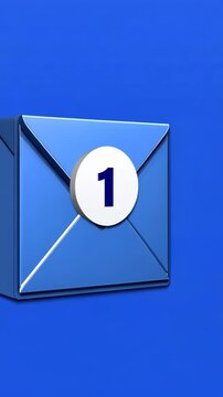 Modern blue envelope with a white round label featuring the number one against a bright blue background for digital communication
