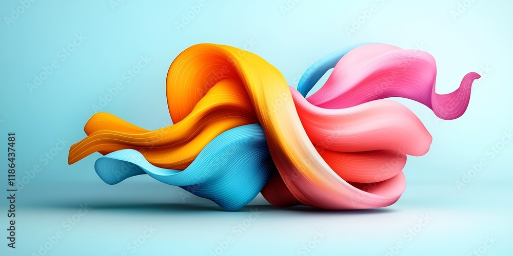 Poster vibrant neon ribbons flowing in a spectrum of dynamic geometric and luminous prismatic effects creat