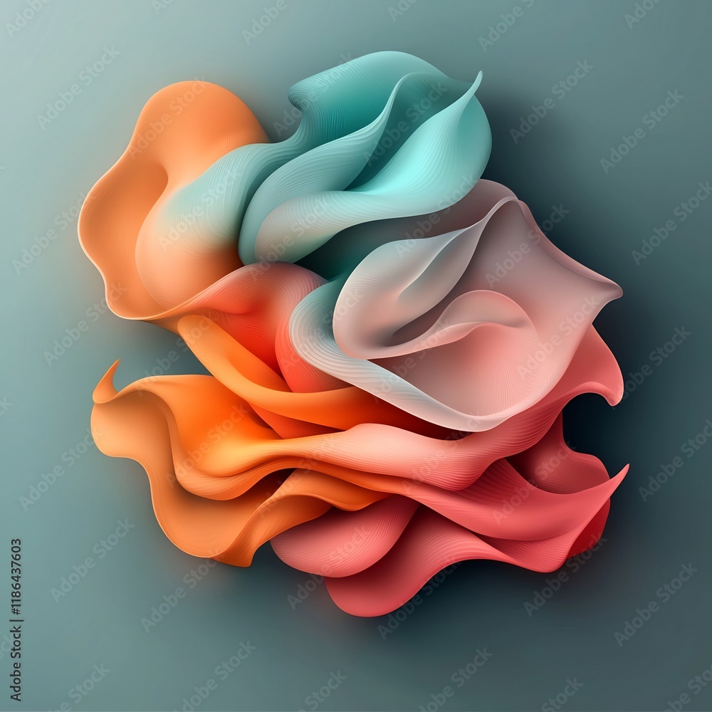 Poster captivating chromatic interplay of undulating iridescent forms flowing in an ethereal shimmering man