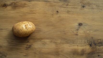Single Potato on Wooden Surface: A Rustic Food Photography Image