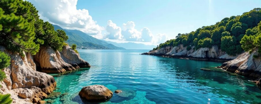 Vista panor?mica de rocas y agua en un parque natural, , paisaje, agua