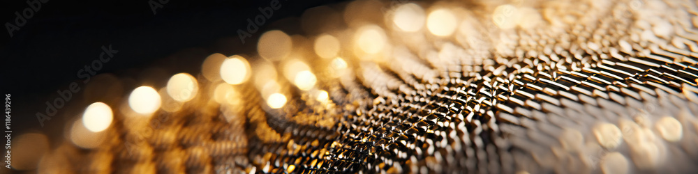 Poster close-up of gold metallic grid pattern with bokeh lighting