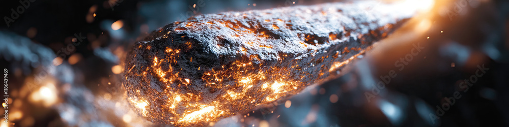 Poster digital rendering of incandescent rock fragment