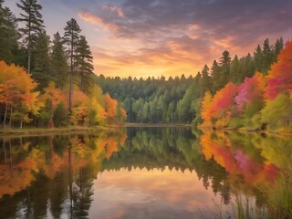 Obraz premium A beautiful serene forest lake landscape