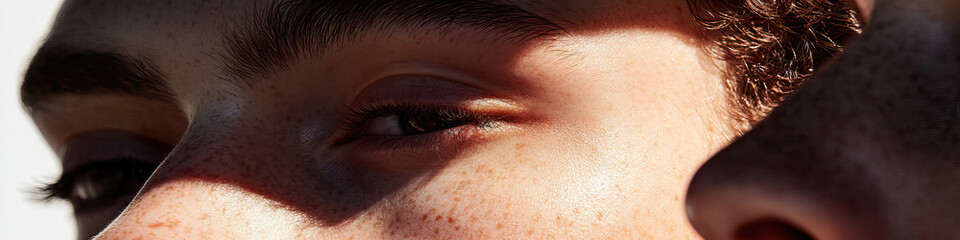 Obraz premium Close-up Partial Portrait: Freckled Face and Partial Second Face