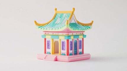 Fototapeta premium Colorful 3D model of a Chinese-style pagoda.