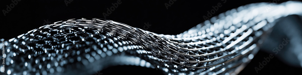 Poster abstract metallic wave structure with interconnected cubes