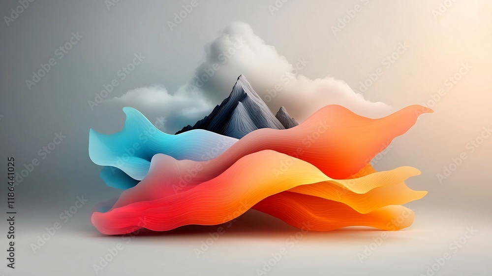 Poster mesmerizing prismatic waves of ethereal luminous hues in a dynamic dreamlike abstract landscape vibr