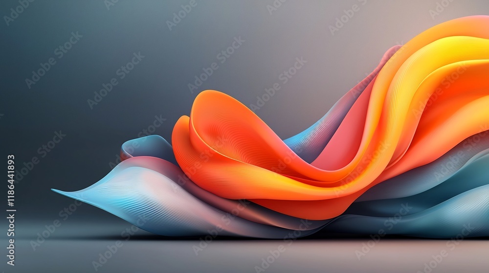 Poster vibrant and dynamic iridescent wavy abstract design with a fluid ethereal and bioluminescent glowing