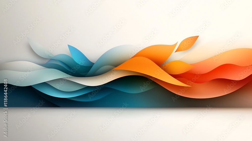 Poster dreamlike iridescent waves captivating geometric abstract digital art design with warm gradient tone