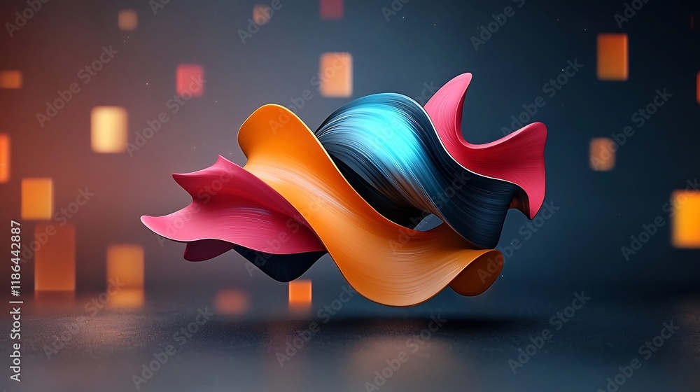 Poster mesmerizing metallic waves abstract iridescent shapes with geometric prismatic forms shifting ethere