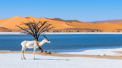Oryx Antelope in Desert Oasis Landscape Namibia