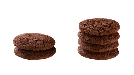 Stack of round chocolate brownie cookies with cracks isolated on white background.