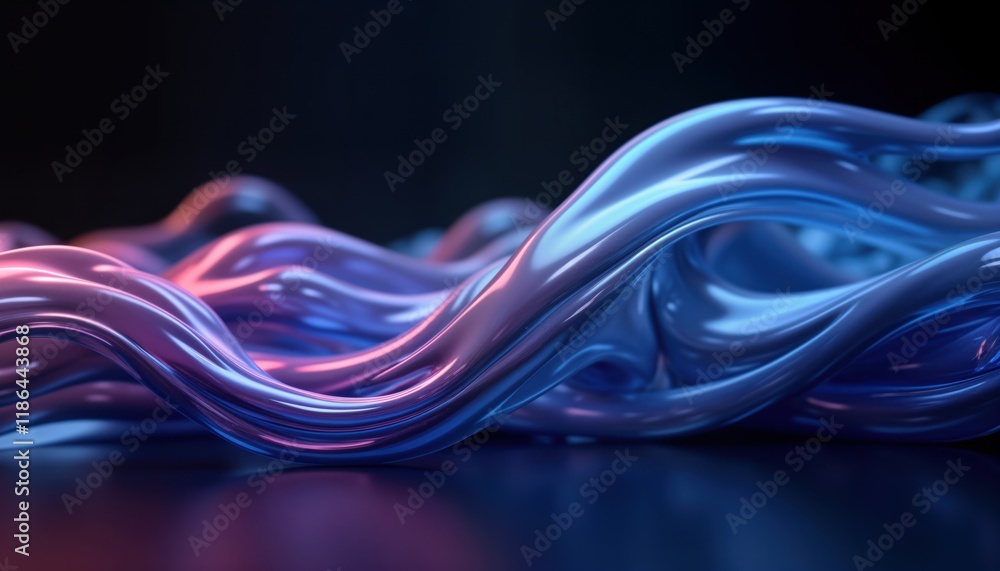 Aufkleber abstract flowing shapes in gradient blue, purple colors on black background. dynamic design with liq