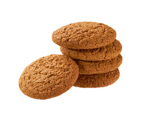 Stack of round oatmeal cookies isolated on white background.
