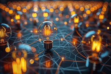 A network of connected light bulbs, illustrating collaborative thinking and idea sharing 