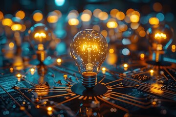 A network of connected light bulbs, illustrating collaborative thinking and idea sharing 