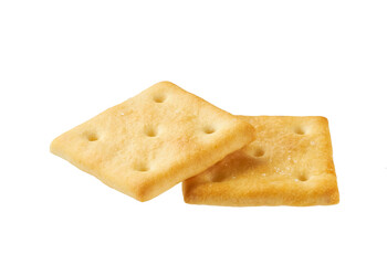 Square crackers isolated on white background. Two crackers isolated.