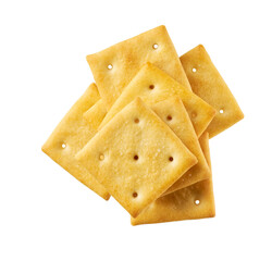 Stack of square crackers isolated on white background, top view.