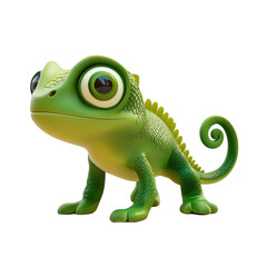Fototapeta premium Cute Cartoon Chameleon Icon in 3D Style on transparent background.