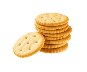 Stack of round crackers isolated on white background.