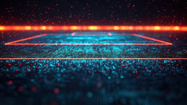 Digital Abstract Background with Particles and Neon Lights Glow