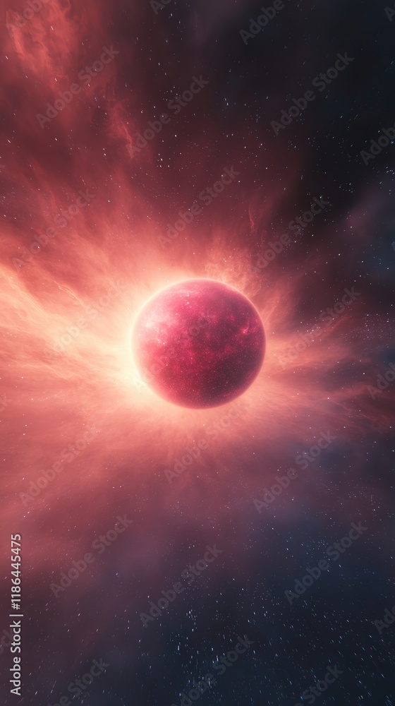 Aufkleber dynamic 3d animation of high-speed ball in vertical view with red fiery aura and cosmic background, 