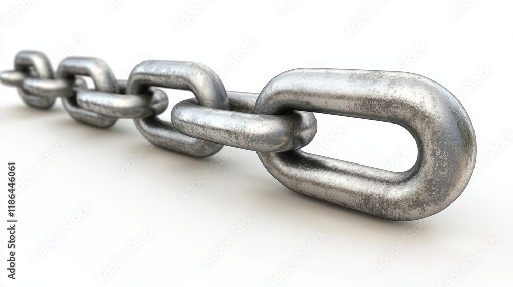 Poster intricate closeup, exploring the strength and interconnectedness of a metallic chain link