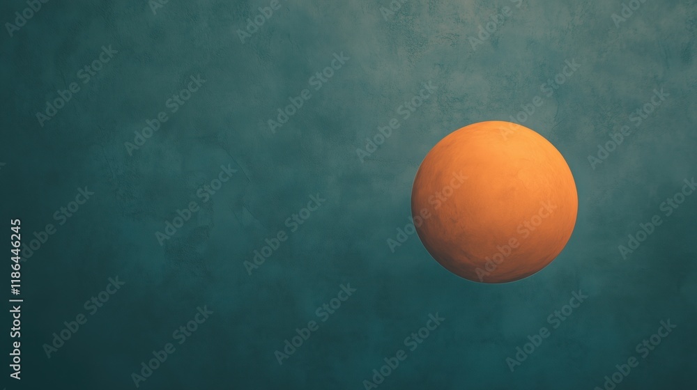 Poster orange sphere floating on a textured teal background minimalist 3d render with copy space abstract g