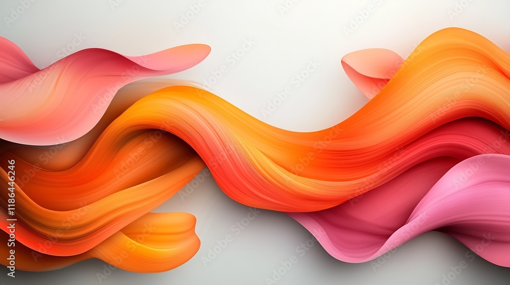 Poster vibrant abstract background design featuring wavy iridescent shapes in warm tones of orange and pink