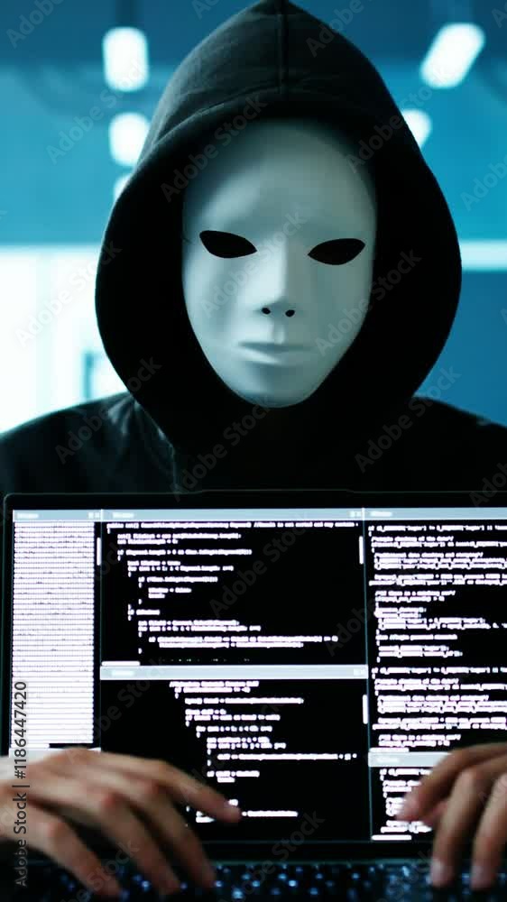 Aufkleber cyber security risk. thief man hacking