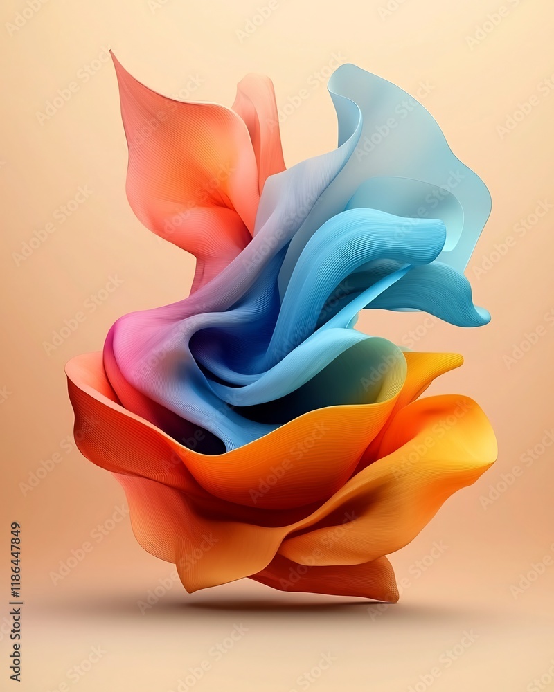 Poster vibrant minimalist abstract with undulating iridescent shapes and prismatic palette a modern stylize