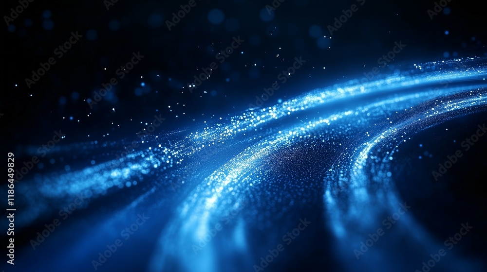 Aufkleber abstract blue background with glowing connections and dots, a technology concept banner for a digita