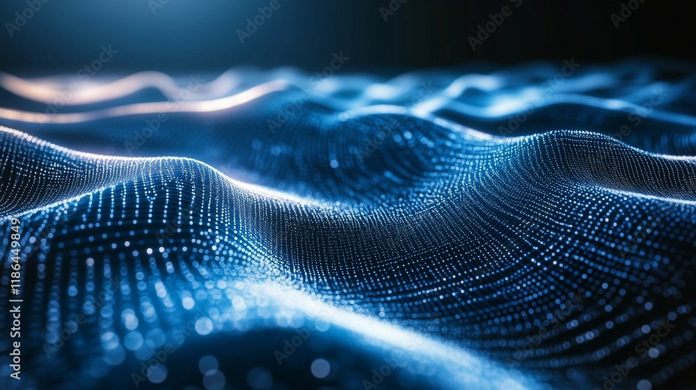 Aufkleber abstract blue background with glowing connections and dots, a technology concept banner for a digita