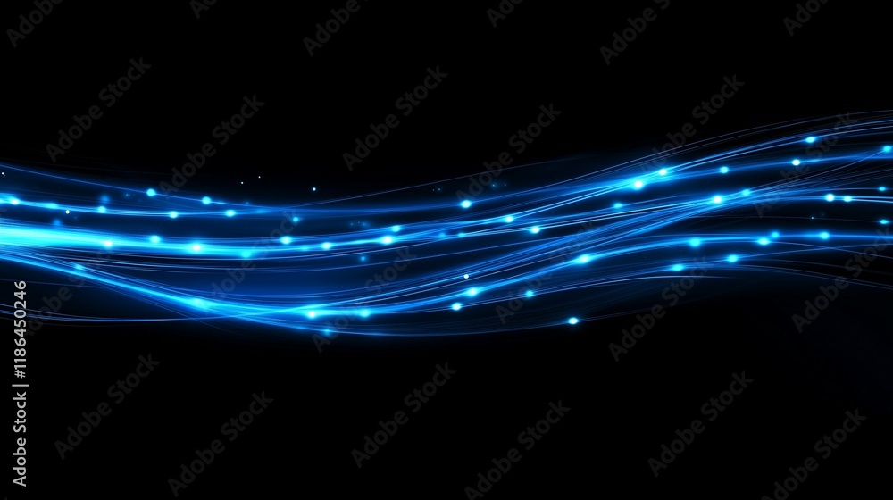 Poster abstract blue background with glowing connections and dots, a technology concept banner for a digita