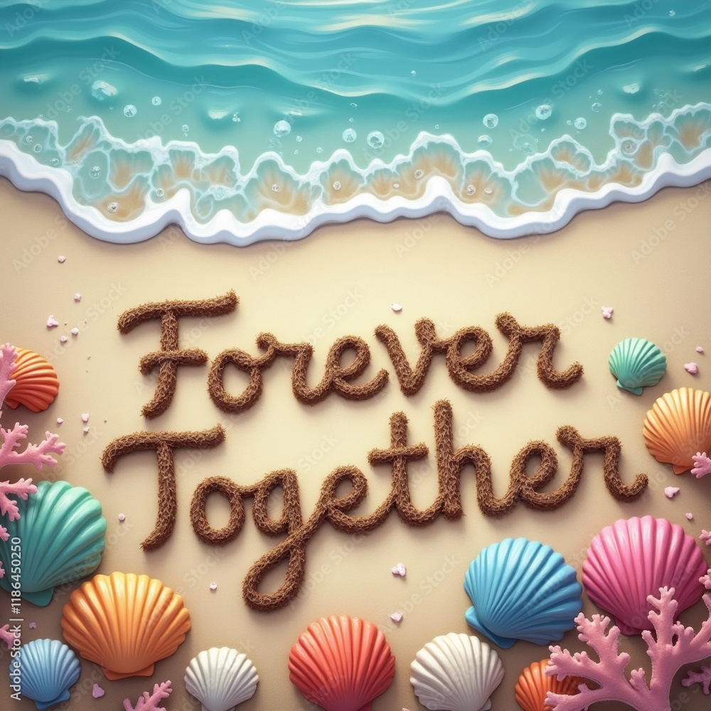 Poster the image is a digital illustration of a beach scene with the words 