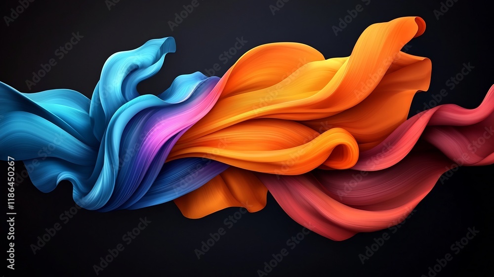 Poster mesmerizing fluid iridescent shapes that appear to be in constant motion blending and shifting throu