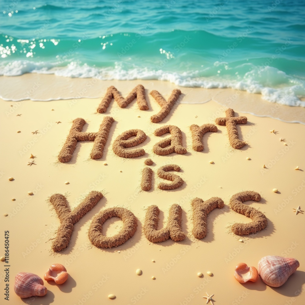 Poster the image is a photograph of a beach scene with the words 