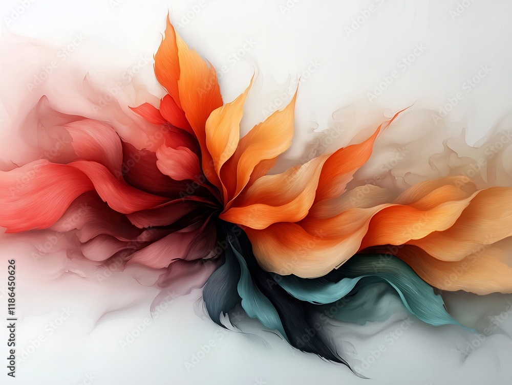 Poster mesmerizing abstract composition featuring undulating iridescent forms in shimmering hues of amber a