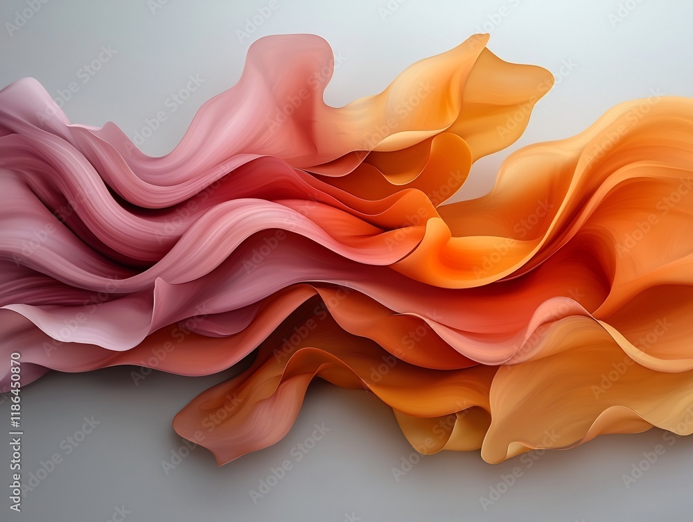 Poster mesmerizing abstract composition featuring iridescent undulating forms in shimmering hues of amber a