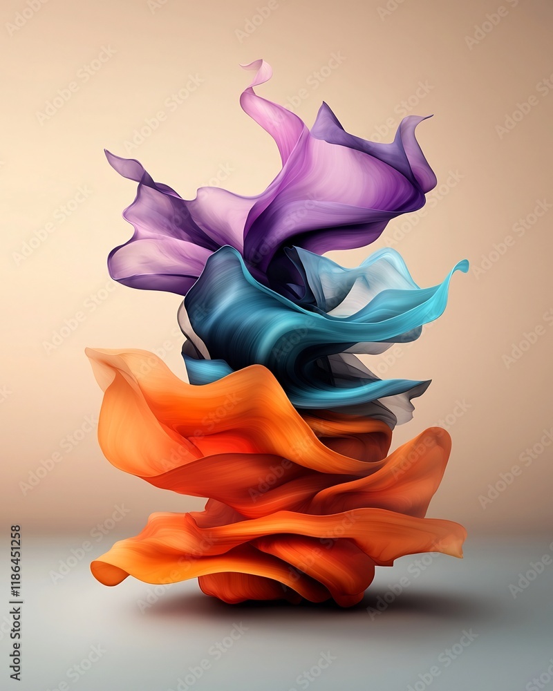 Poster mesmerizing iridescent swirls in dreamlike digital abstract art design flowing shimmering shapes in 