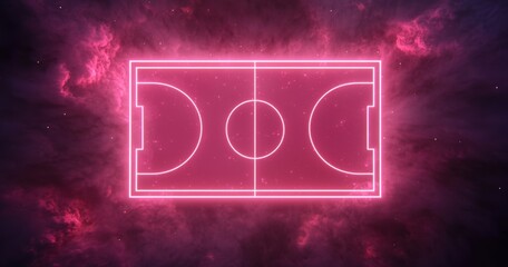 Neon Sports Field Design with Cosmic Background and Vibrant Colors