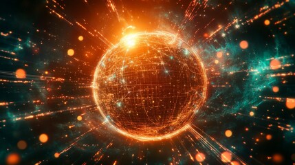 Obraz premium Global Network Illuminating Through a Cosmic Space Stream